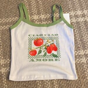Hi Res Green and White Tank Top with Tomato Print